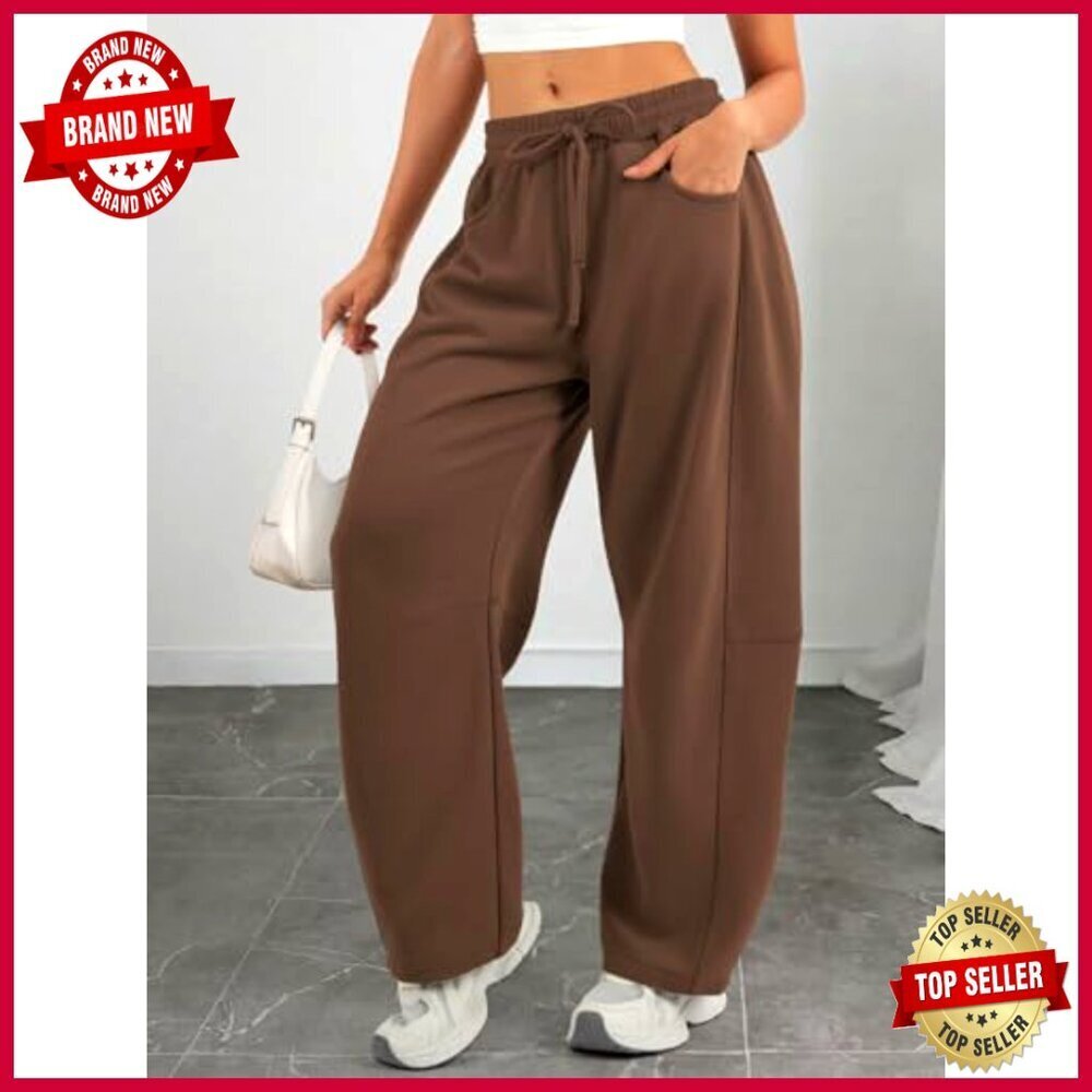 Wide Leg Sweatpants Barrel Fit Comfy Lounge Pants with Pockets - Picture 4 of 7